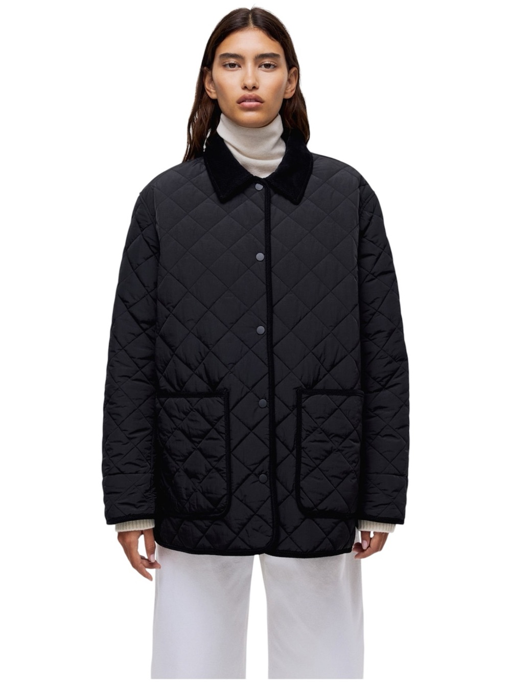 NEW!!!H&M Black Quilted Puffer Jacket with Contrast Collar SzXS